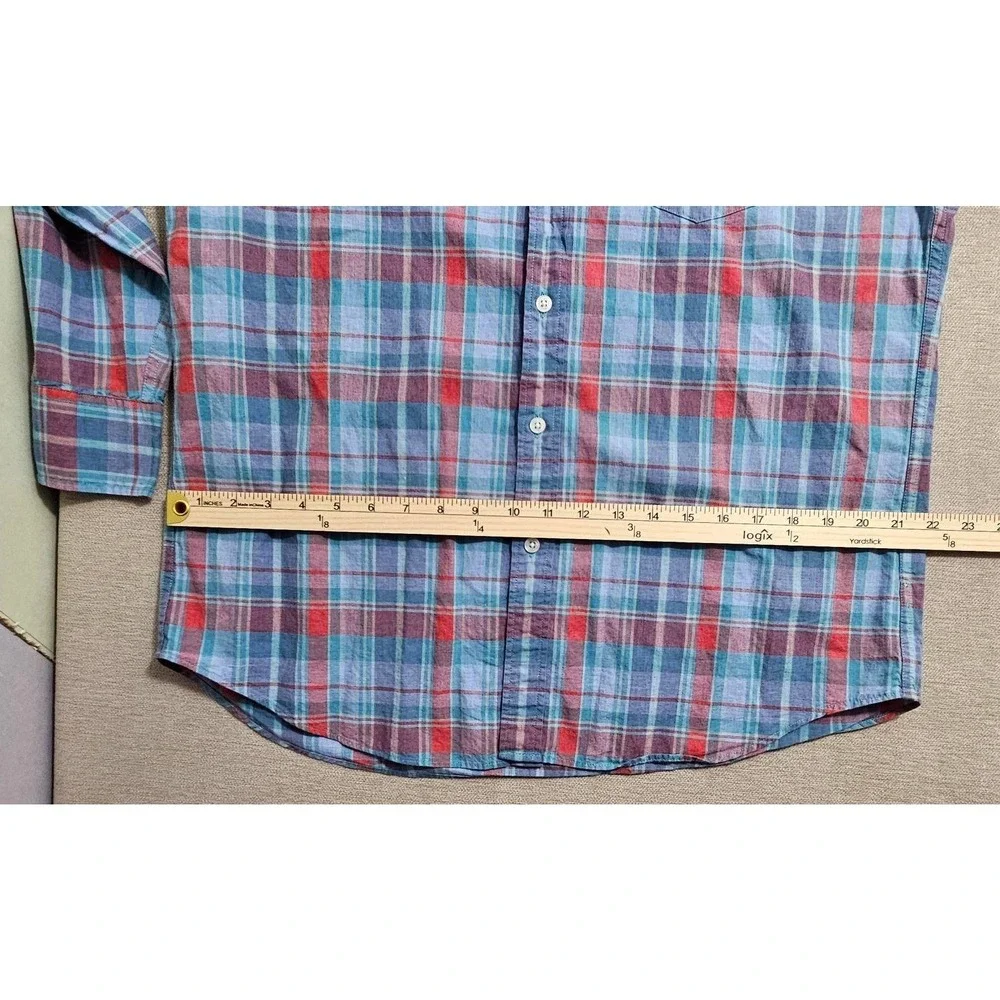 J Crew Mens Heathered Cotton Plaid Button Down Shirt‎ Blue Red Large 47166 HO 17